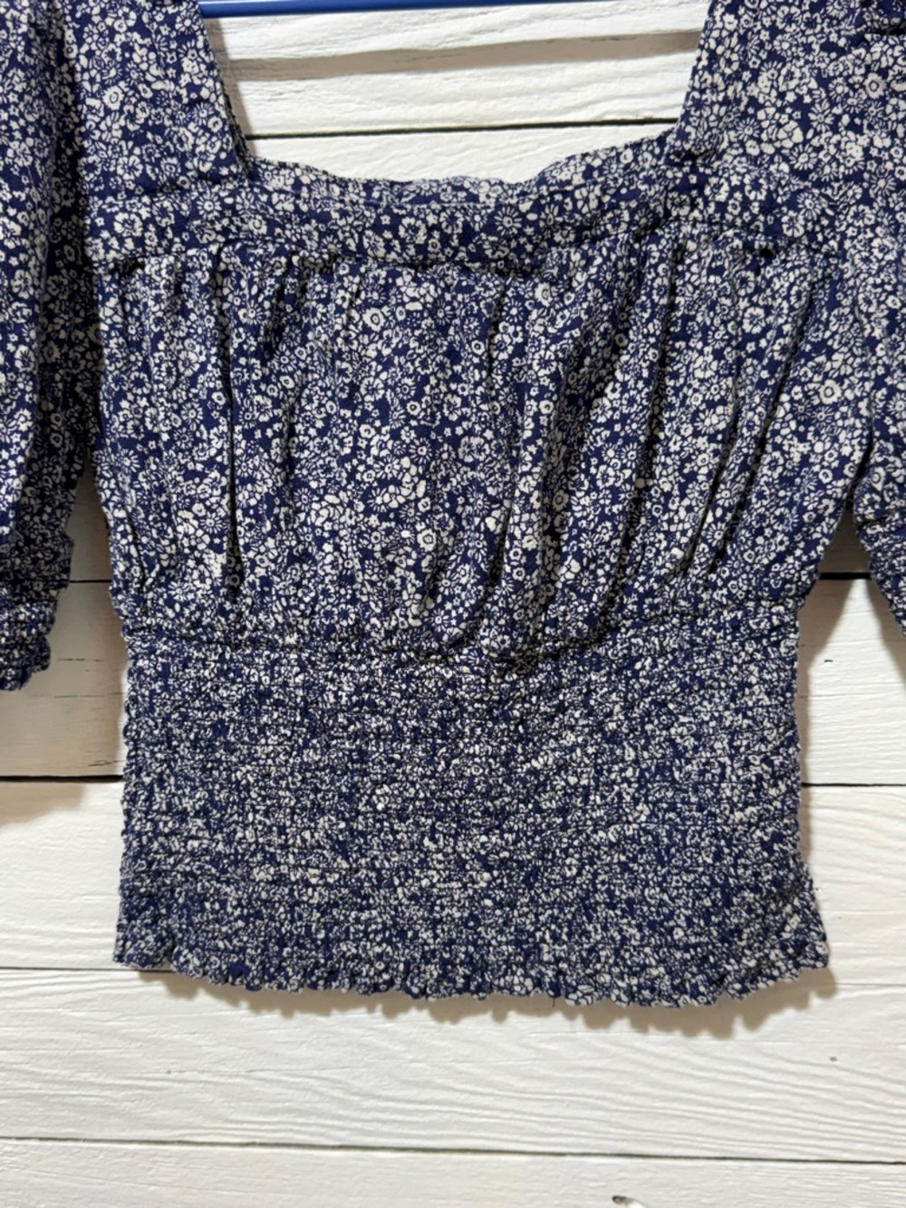 Universal Thread Navy Floral Smocked Square-Neck Crop Top - Picture 3 of 6